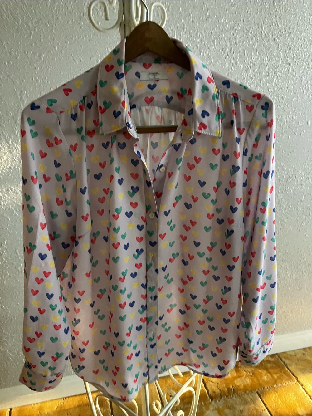 Women’s Multicolor Heart Print Button-Up Shirt